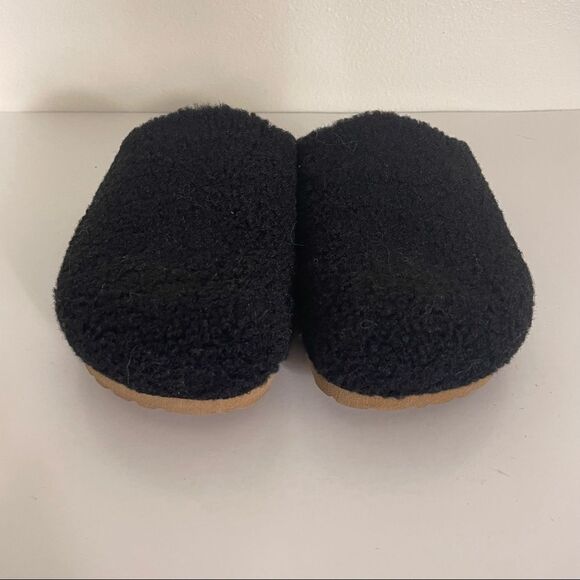 Garnet Hill Black Furry Top Slip On Slide Clog Shoes - Picture 3 of 9